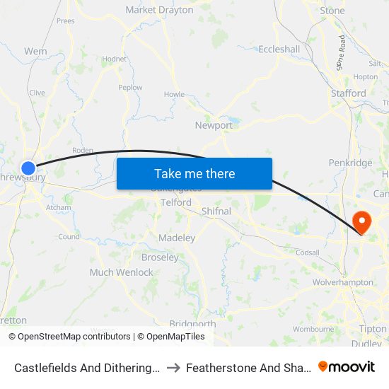 Castlefields And Ditherington Ed to Featherstone And Shareshill map