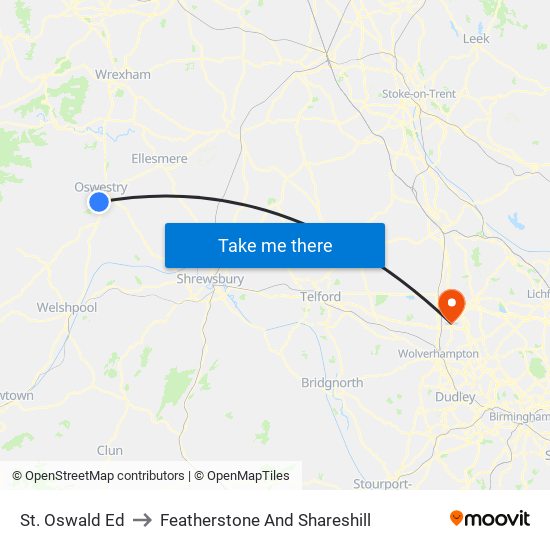 St. Oswald Ed to Featherstone And Shareshill map