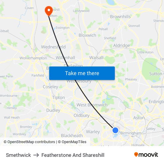 Smethwick to Featherstone And Shareshill map