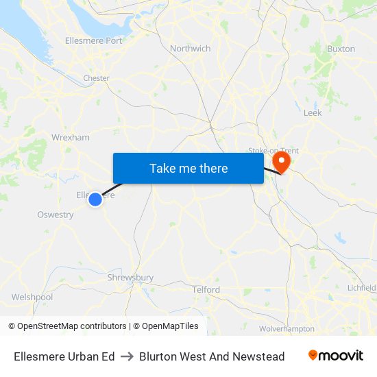 Ellesmere Urban Ed to Blurton West And Newstead map