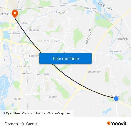 Dordon to Castle map