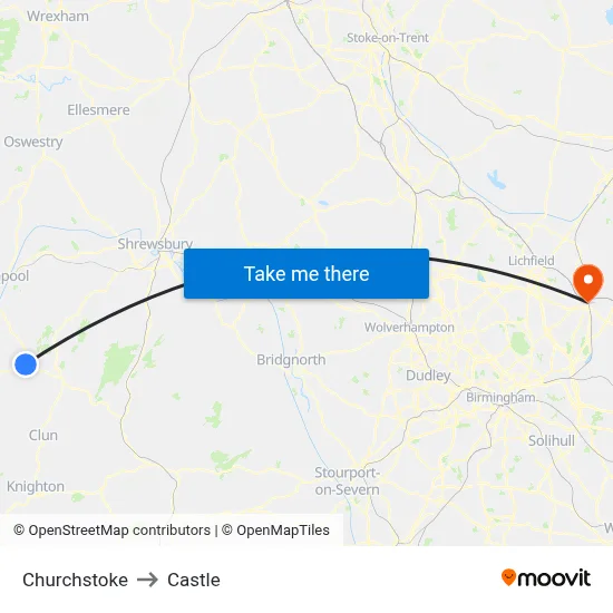 Churchstoke to Castle map