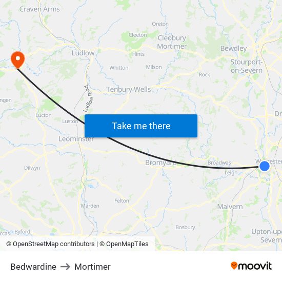 Bedwardine to Mortimer map