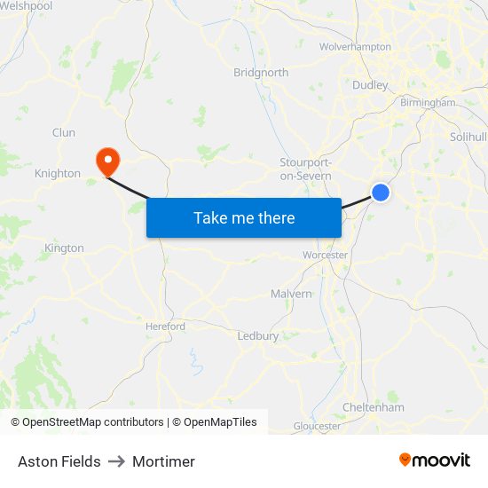 Aston Fields to Mortimer map