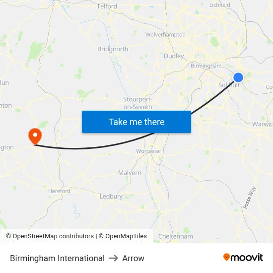 Birmingham International to Arrow map