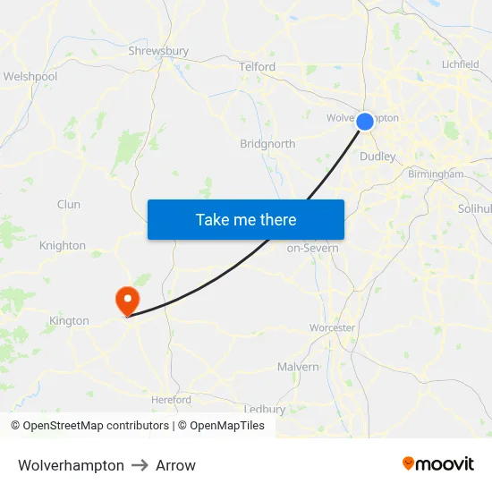 Wolverhampton to Arrow map
