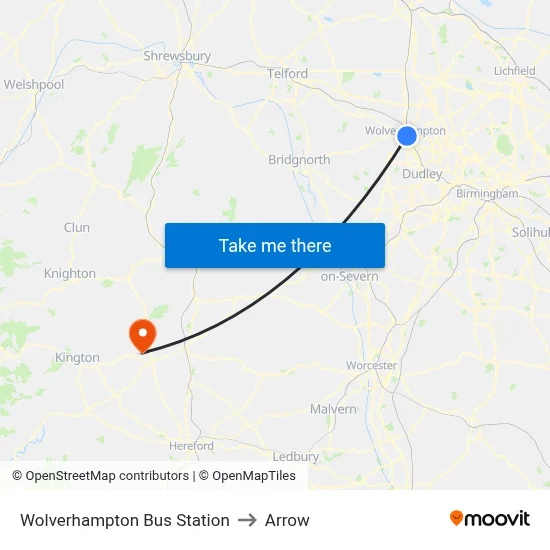 Wolverhampton Bus Station to Arrow map