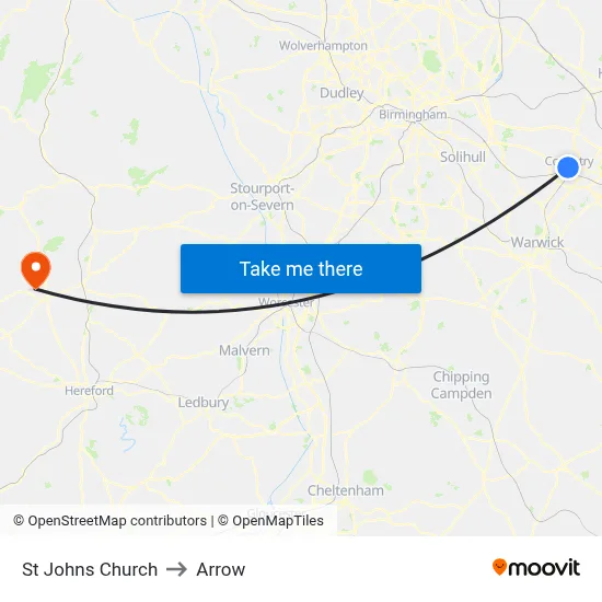 St Johns Church to Arrow map