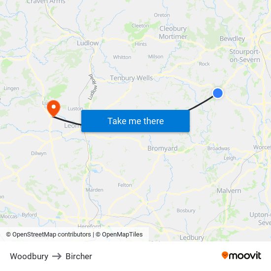 Woodbury to Bircher map