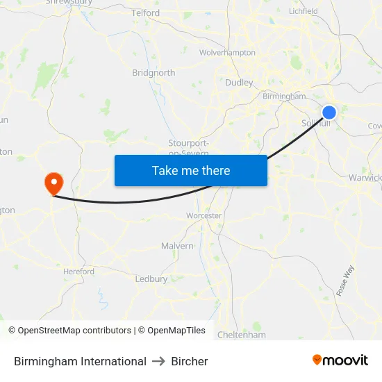 Birmingham International to Bircher map