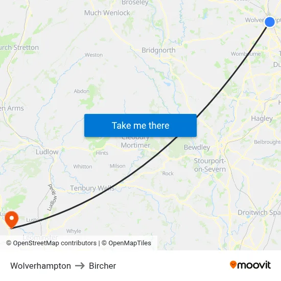 Wolverhampton to Bircher map