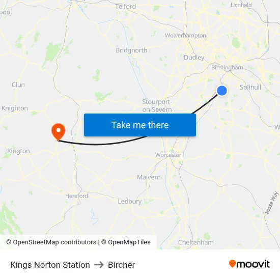 Kings Norton Station to Bircher map