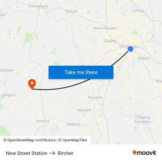New Street Station to Bircher map