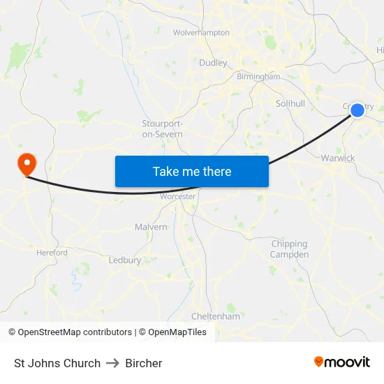 St Johns Church to Bircher map