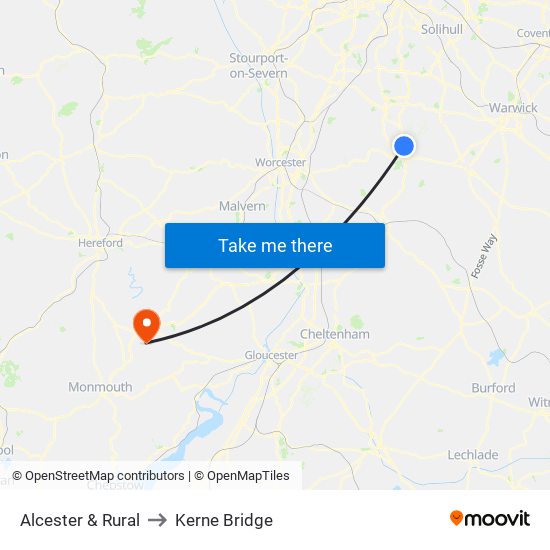 Alcester & Rural to Kerne Bridge map