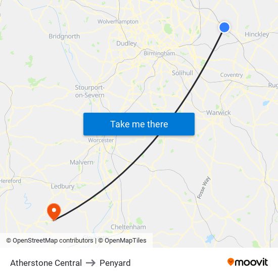 Atherstone Central to Penyard map