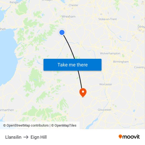 Llansilin to Eign Hill map