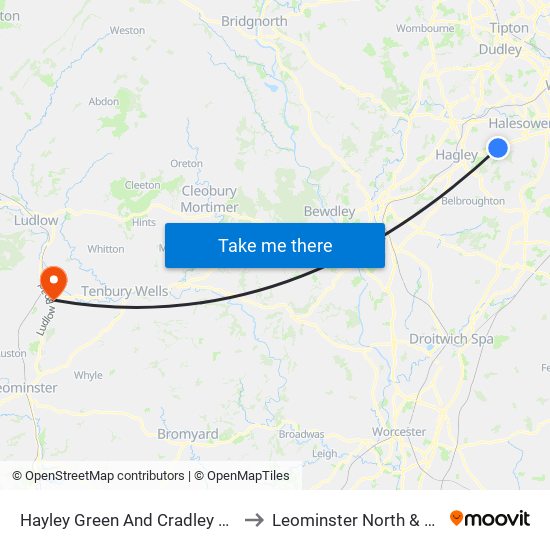 Hayley Green And Cradley South to Leominster North & Rural map