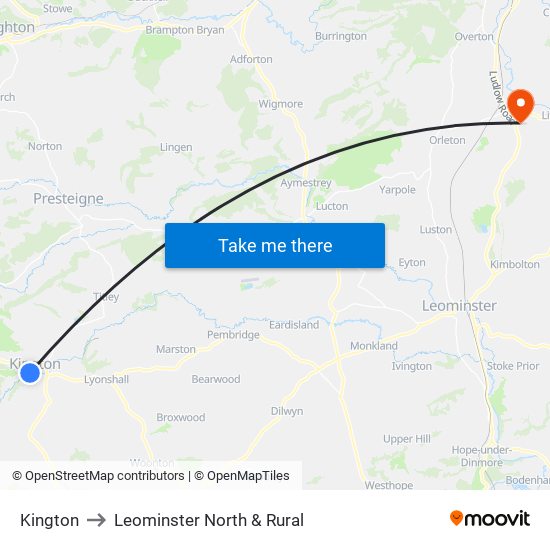 Kington to Leominster North & Rural map