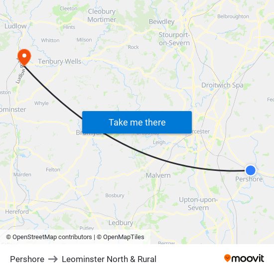 Pershore to Leominster North & Rural map