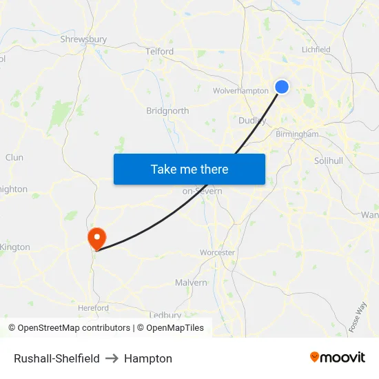 Rushall-Shelfield to Hampton map