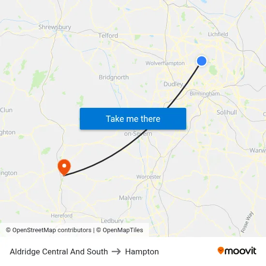 Aldridge Central And South to Hampton map