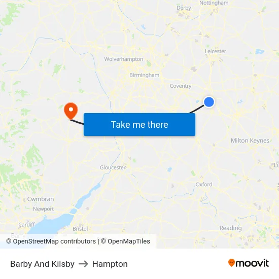 Barby And Kilsby to Hampton map