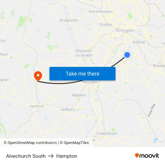 Alvechurch South to Hampton map