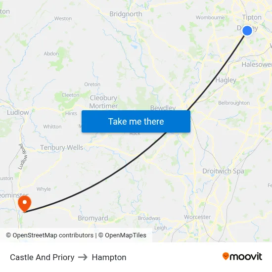 Castle And Priory to Hampton map