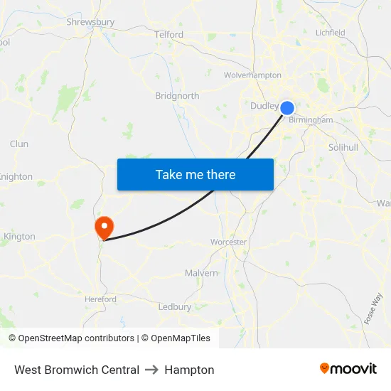 West Bromwich Central to Hampton map