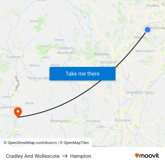 Cradley And Wollescote to Hampton map
