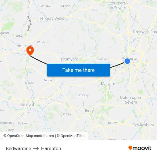 Bedwardine to Hampton map