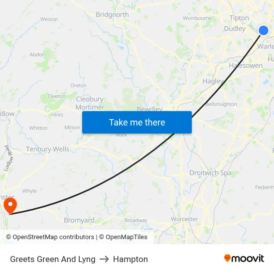 Greets Green And Lyng to Hampton map