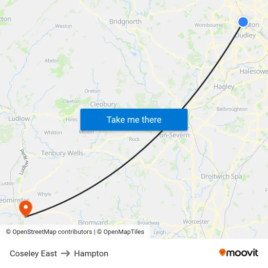 Coseley East to Hampton map