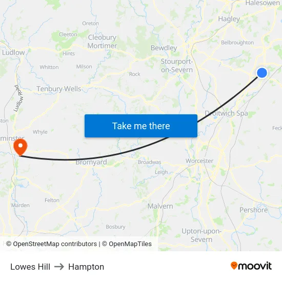 Lowes Hill to Hampton map