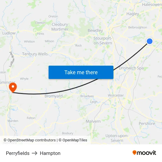 Perryfields to Hampton map