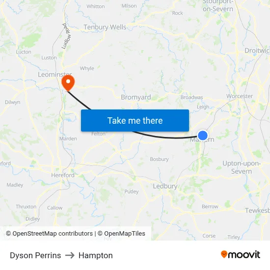 Dyson Perrins to Hampton map