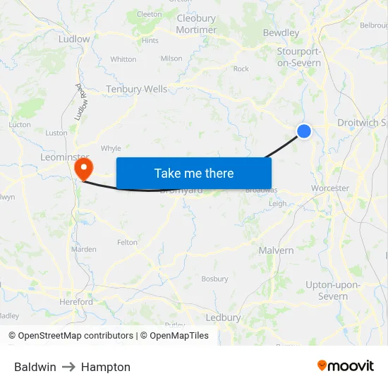 Baldwin to Hampton map