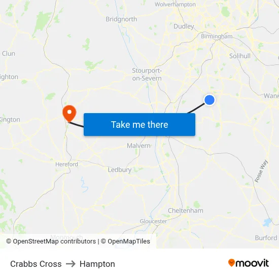 Crabbs Cross to Hampton map