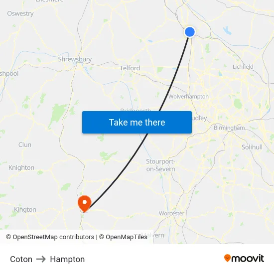 Coton to Hampton map