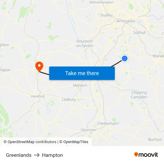 Greenlands to Hampton map