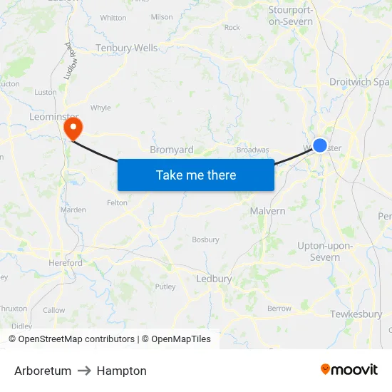 Arboretum to Hampton map