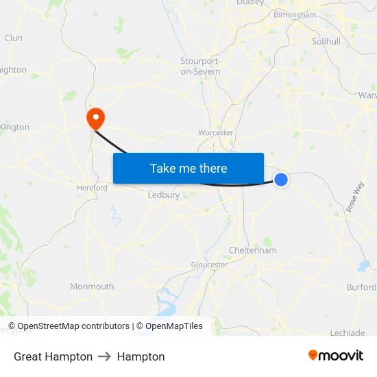 Great Hampton to Hampton map