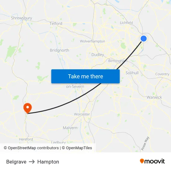 Belgrave to Hampton map