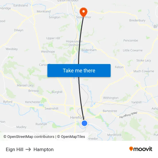 Eign Hill to Hampton map