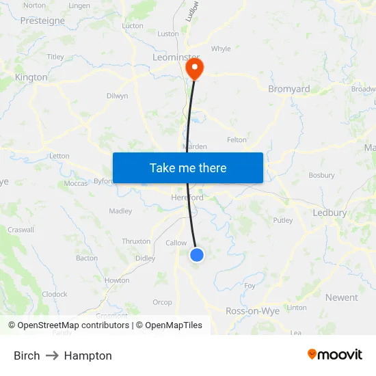 Birch to Hampton map