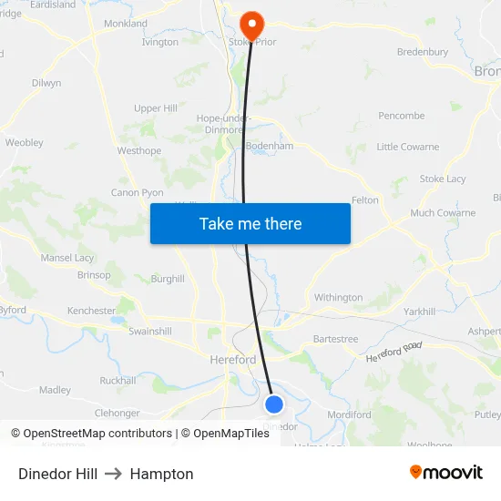 Dinedor Hill to Hampton map