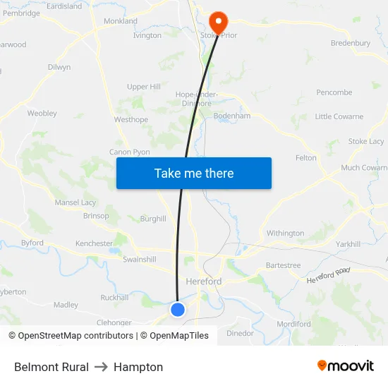 Belmont Rural to Hampton map