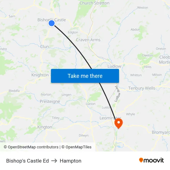 Bishop's Castle Ed to Hampton map