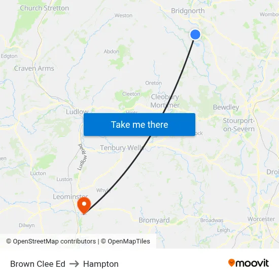 Brown Clee Ed to Hampton map